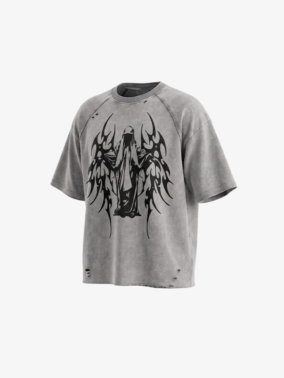 Washed Grey Angel Wings Raglan Tee – Grey, alternate front view | XoKool