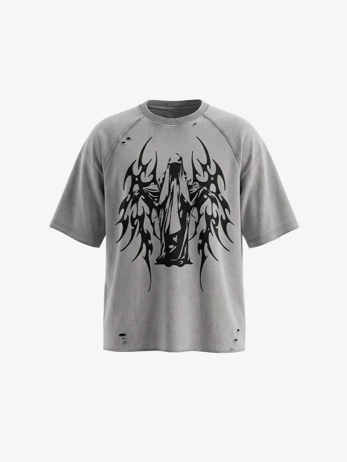Washed Grey Angel Wings Raglan Tee – Grey, front view | XoKool