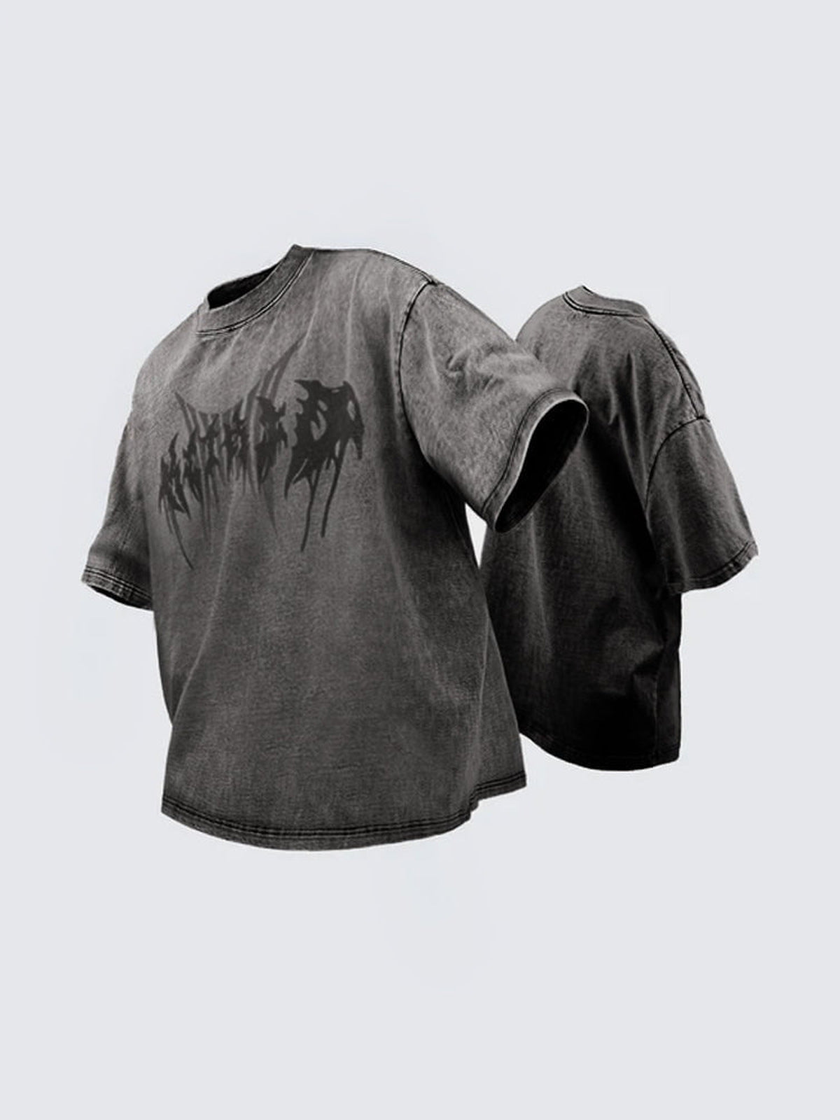Washed Boxy T-Shirt – dunklere Anthrazit-Version, Vorder- und Rückseite | XoKool
