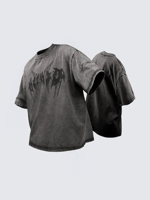 Washed Boxy T-Shirt – dunklere Anthrazit-Version, Vorder- und Rückseite | XoKool