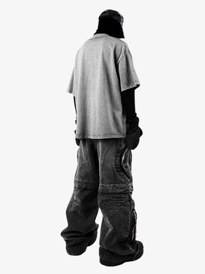 Washed Boxy T-Shirt in Grau mit Metall-Schriftzug – am Model, Rückseite | XoKool