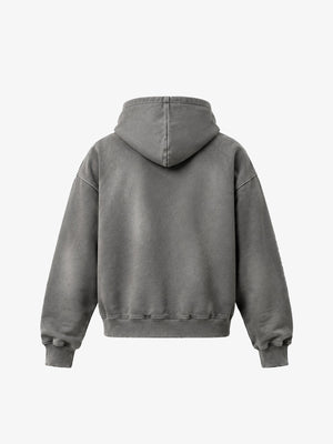 Hoodie con cierre y bordado gótico en gris lavado – vista trasera | XoKool