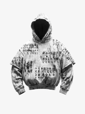 Washed Grauer Hoodie mit Gothic-Schriftzug und Layered-Ärmeln – Washed Grau, Vorderansicht | XoKool
