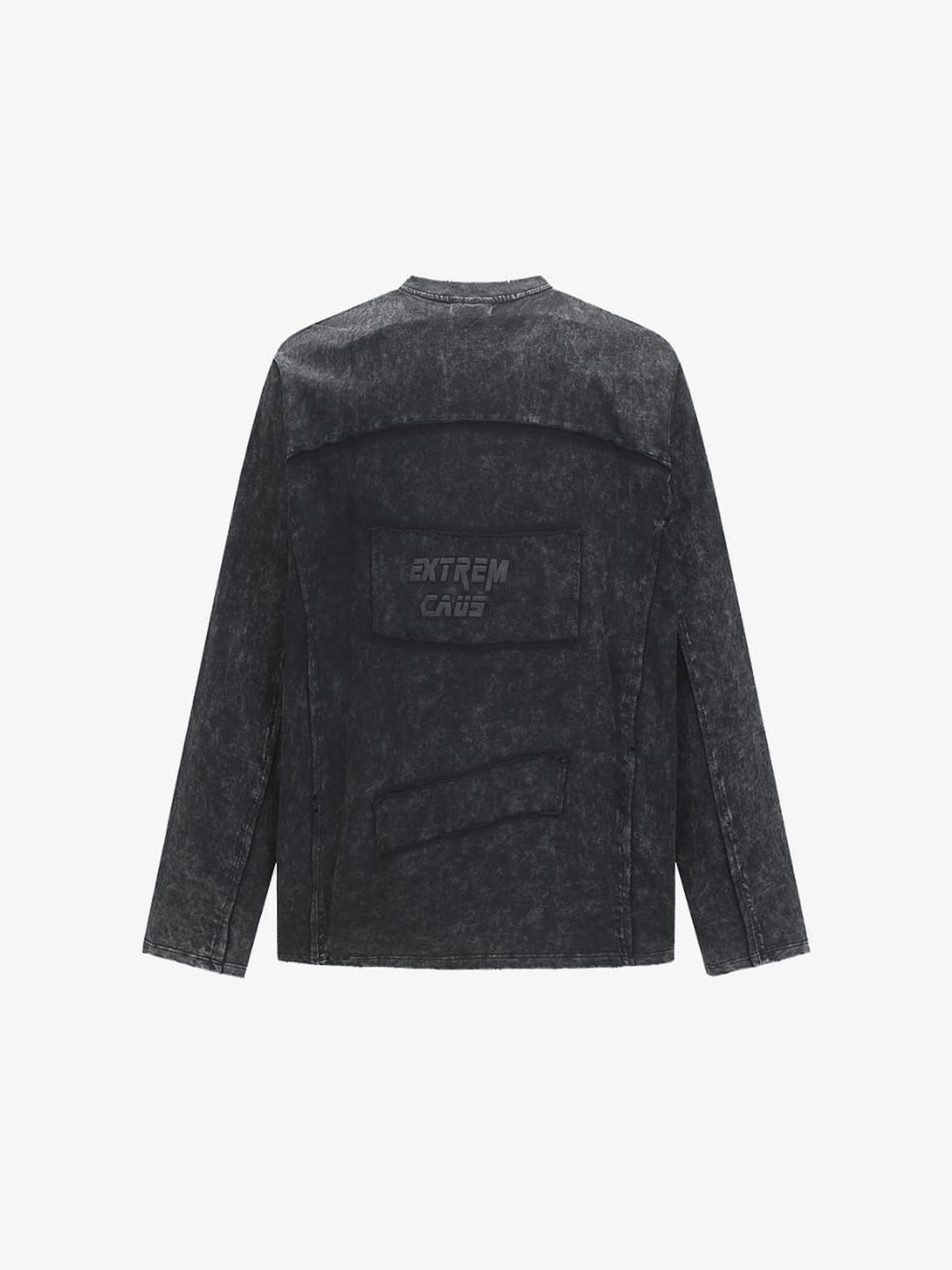 Raw seam long sleeve shirt – Charcoal, back view | XoKool