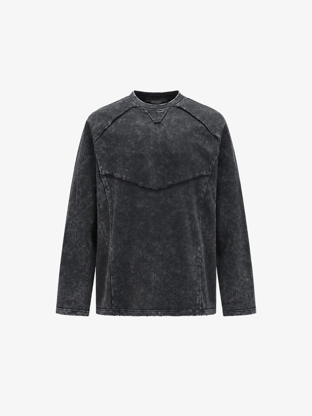 Washed Grey Long Sleeve Shirt with Exposed Seams – Charcoal, front view | XoKool