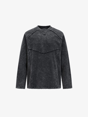 Washed Grey Long Sleeve Shirt with Exposed Seams – Charcoal, front view | XoKool