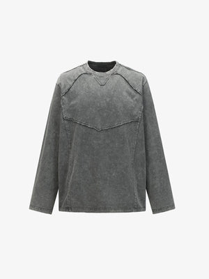 Washed Grey Long Sleeve Shirt with Exposed Seams – Grey, front view | XoKool