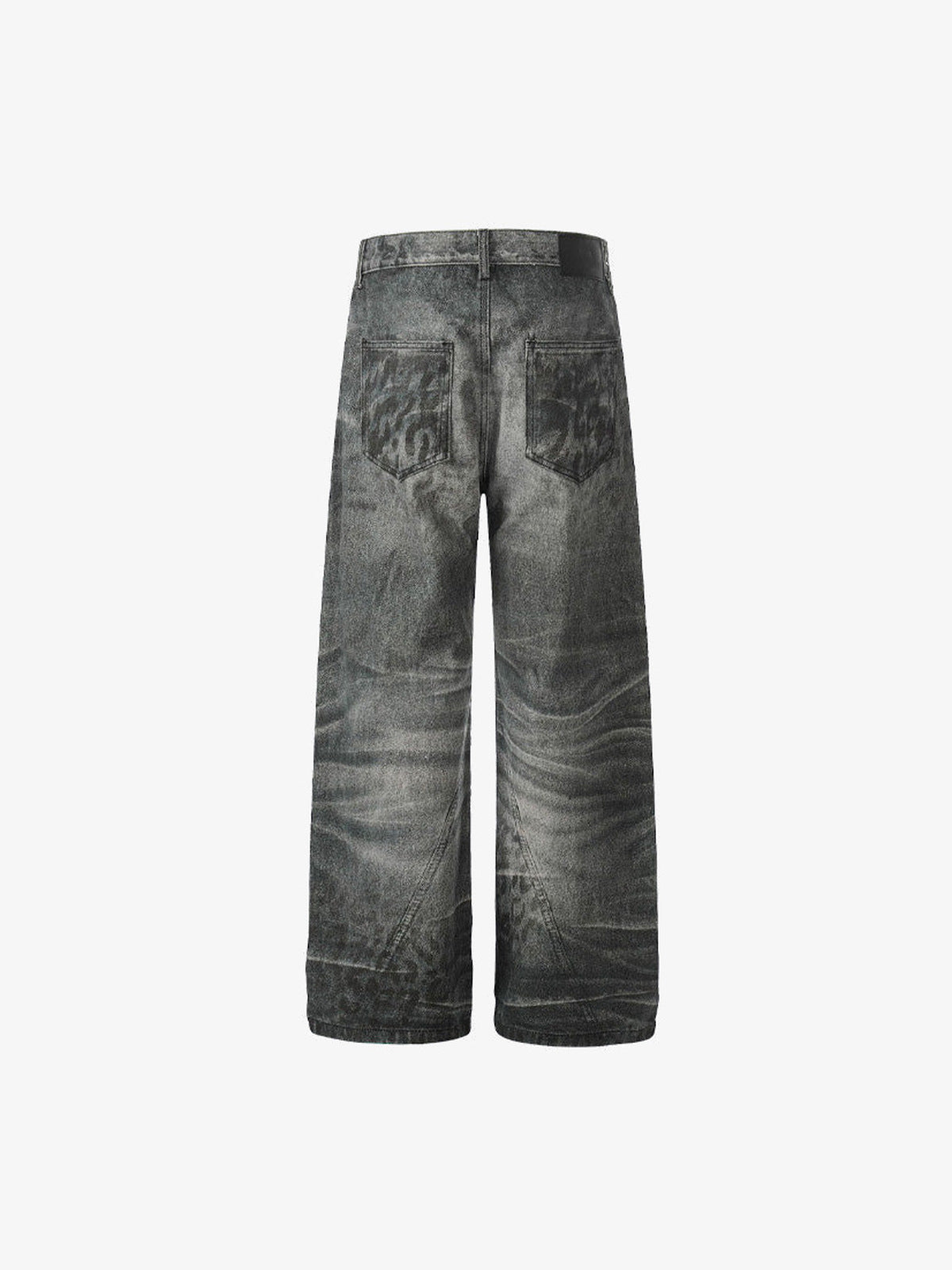 Washed Graue Wide Leg Jeans mit Leo-Taschen – Rückseite flach | XoKool