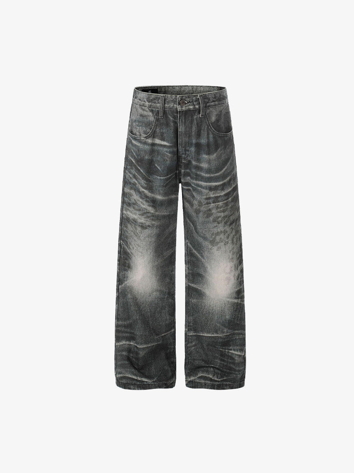 Washed Graue Wide Leg Jeans mit Leo-Taschen – Vorderseite flach | XoKool