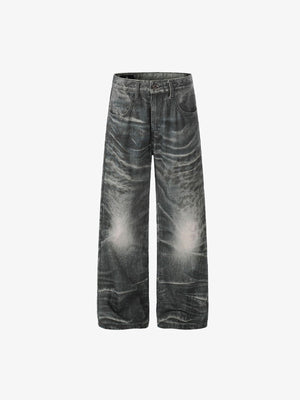 Washed Graue Wide Leg Jeans mit Leo-Taschen – Vorderseite flach | XoKool