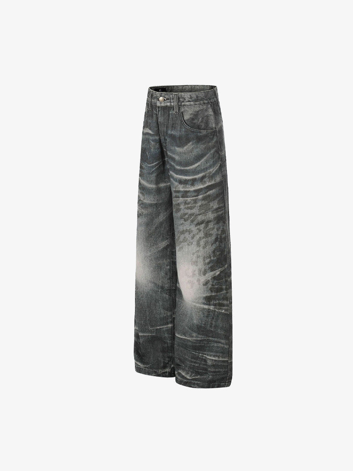 Washed Graue Wide Leg Jeans mit Leo-Taschen – Seite flach | XoKool