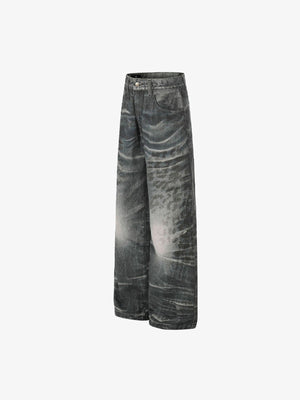 Washed Graue Wide Leg Jeans mit Leo-Taschen – Seite flach | XoKool
