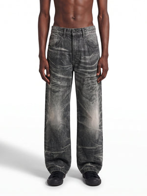 Washed Graue Wide Leg Jeans mit Leo-Taschen – am Model, Vorderansicht | XoKool