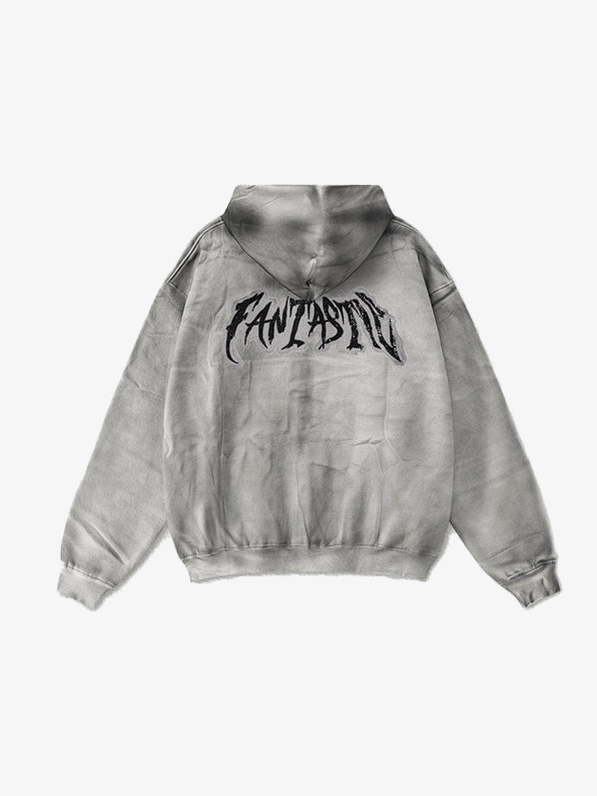 Washed Grey Zip Hoodie mit Gothic-Schriftzug – Grau, Rückansicht | XoKool