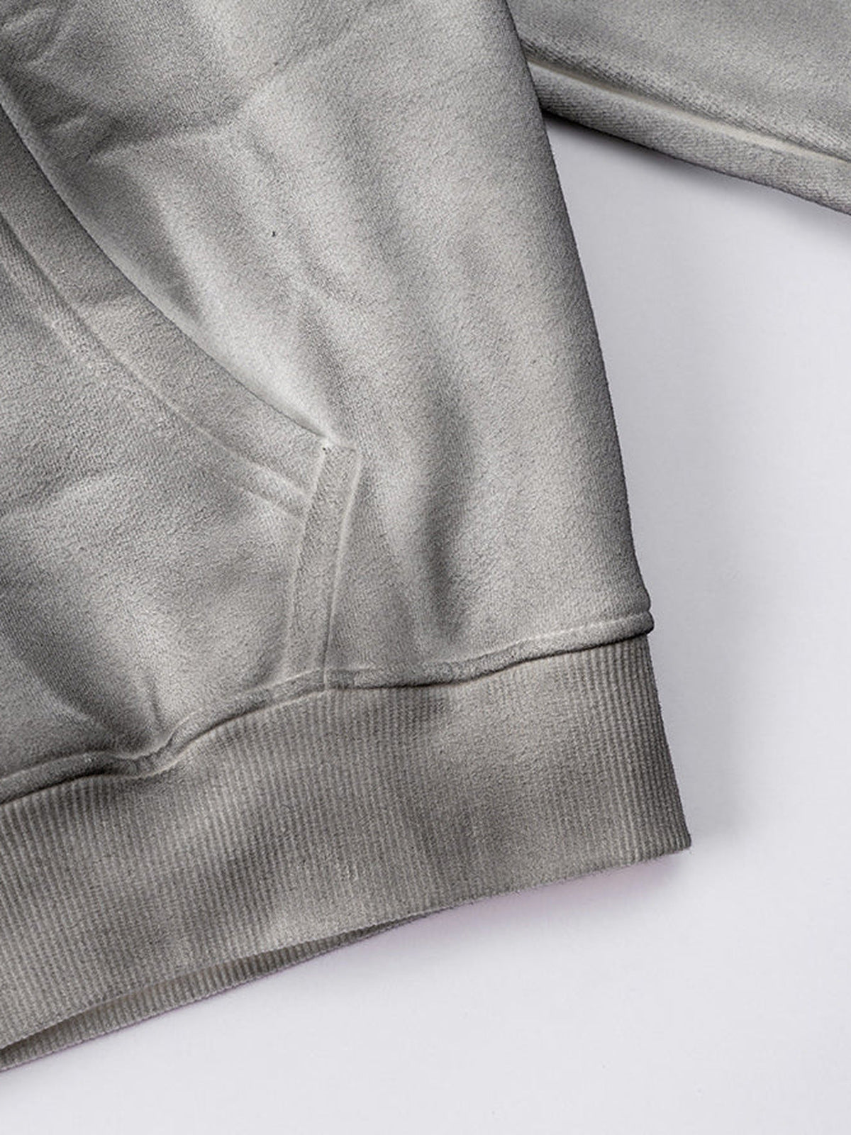 Grey zip up hoodie – pocket + cuff close-up | XoKool