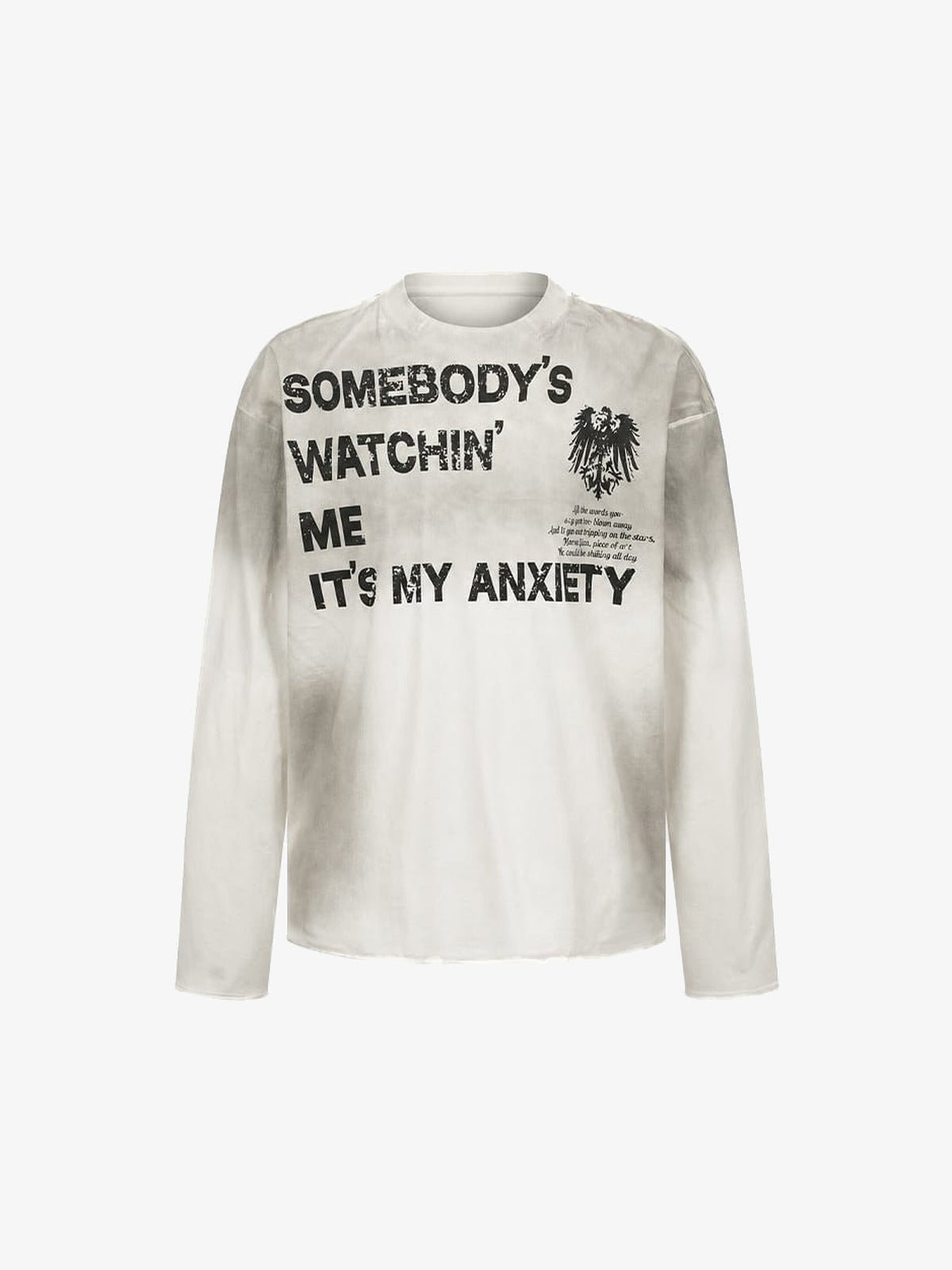 Washed Grunge Long Sleeve Shirt with Slogan Print – White, front | XoKool