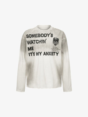 Washed Grunge Long Sleeve Shirt with Slogan Print – White, front | XoKool