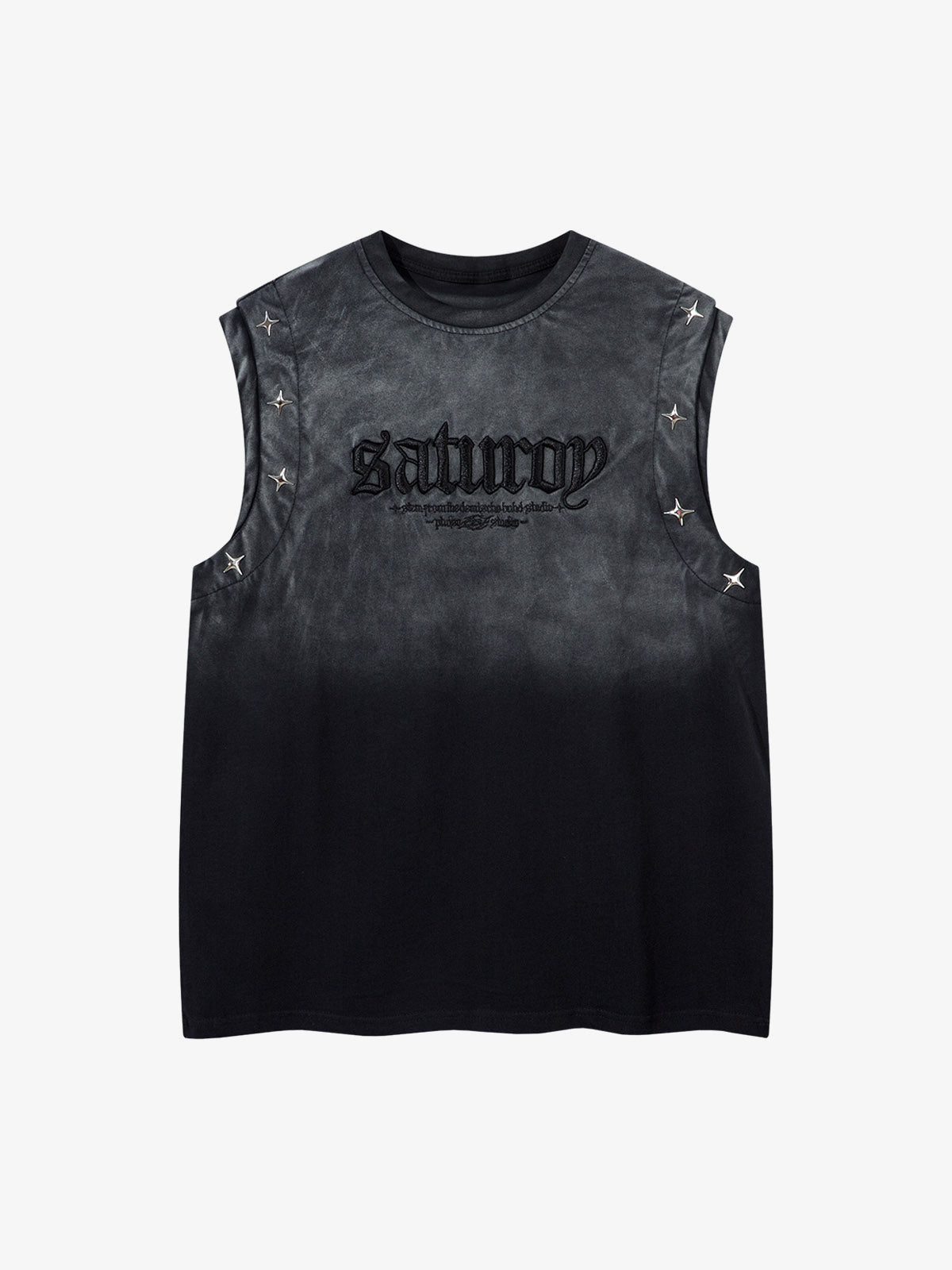 Tanktop mit Nieten, Ombre-Waschung und Stickerei – Schwarz, Vorderansicht | XoKool