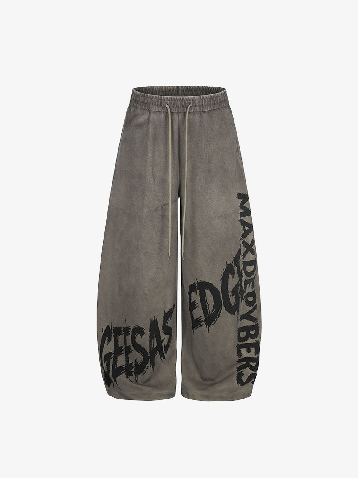 Washed Wide Leg Jogginghose mit Buchstaben-Print – Grün (Taupe), Vorderseite flach | XoKool