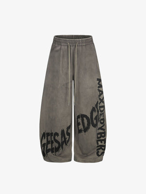 Washed Wide Leg Jogginghose mit Buchstaben-Print – Grün (Taupe), Vorderseite flach | XoKool