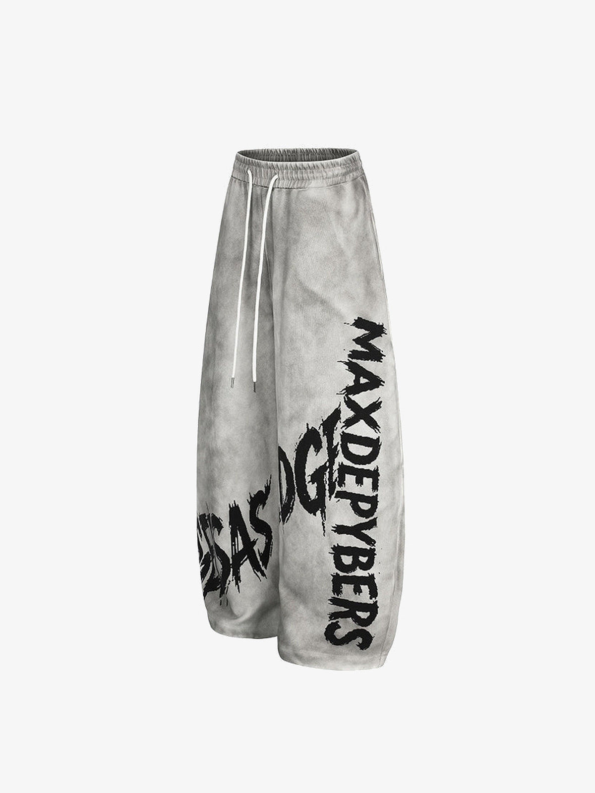 Washed Wide Leg Jogginghose mit Buchstaben-Print – Grau, Vorderseite schräg | XoKool