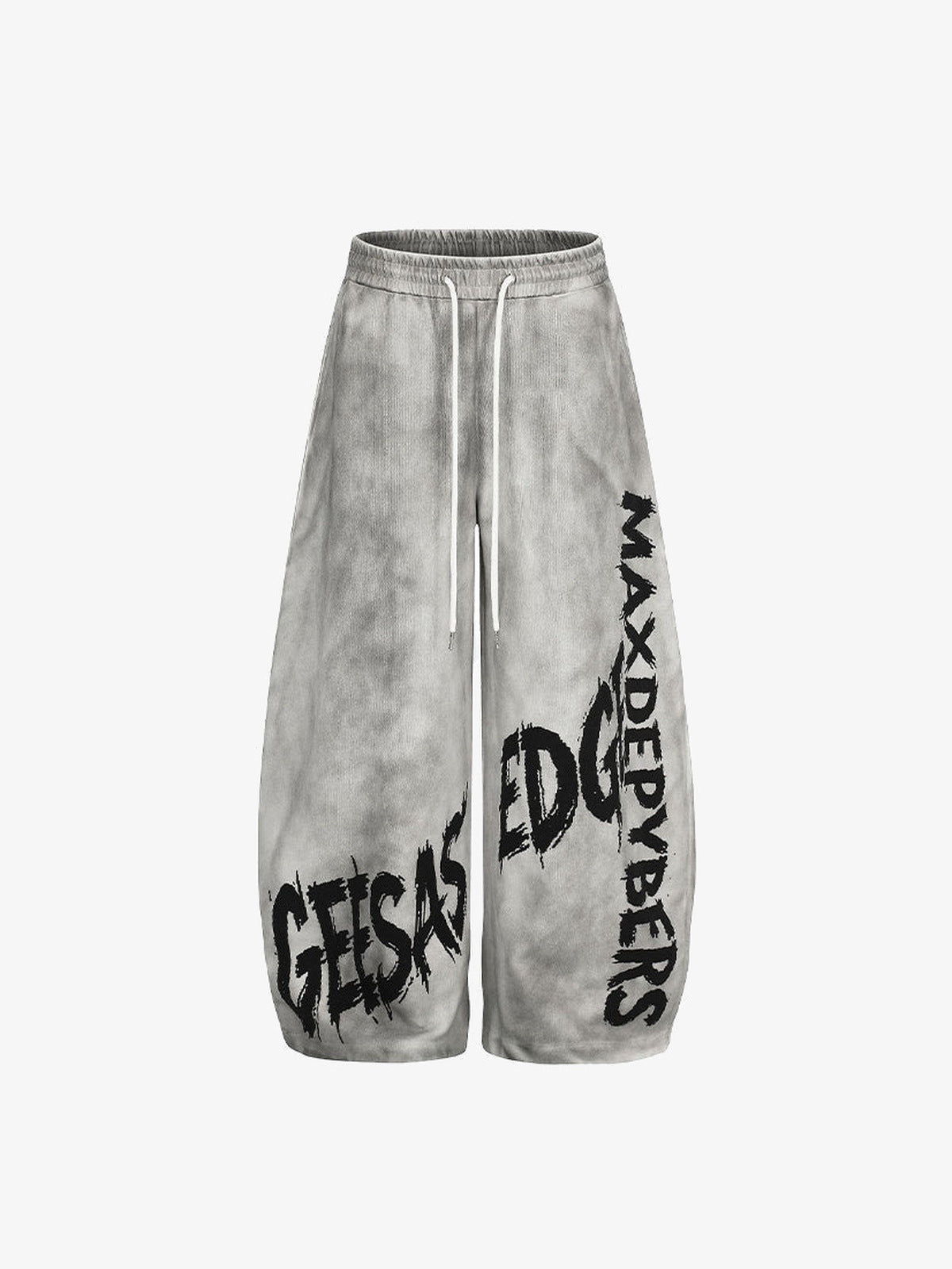 Washed Wide Leg Jogginghose mit Buchstaben-Print – Grau, Vorderseite flach | XoKool