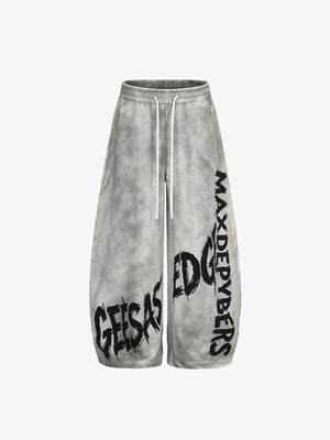 Washed Wide Leg Jogginghose mit Buchstaben-Print – Grau, Vorderseite flach | XoKool