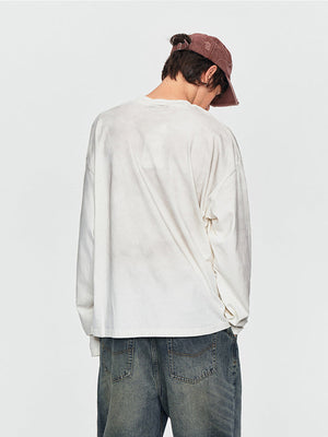 Washed long sleeve tee – on model, Washed Cream, back | XoKool