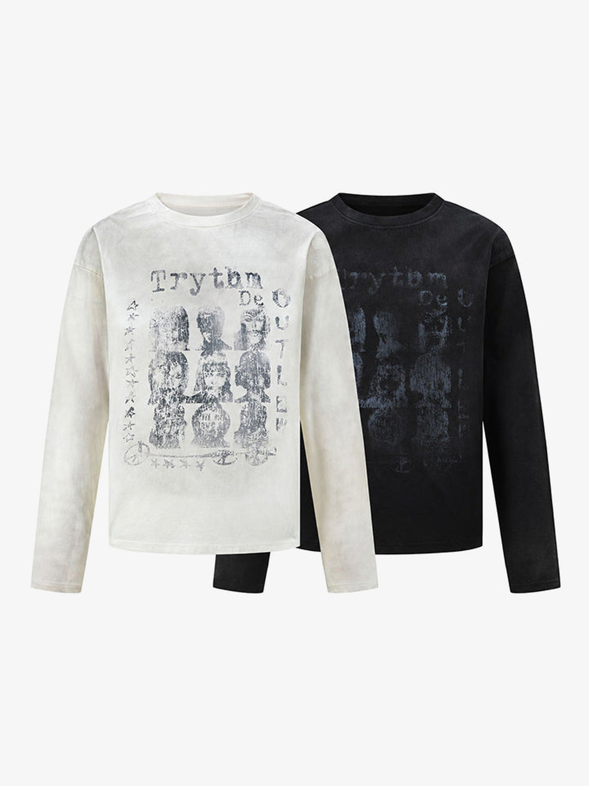Washed long sleeve tee – Washed Cream and Black together | XoKool