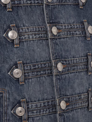 Washed Military Denim Jacket with Button Straps – button straps close-up | XoKool
