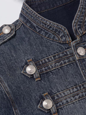 Military denim jacket – collar and buttons close-up | XoKool