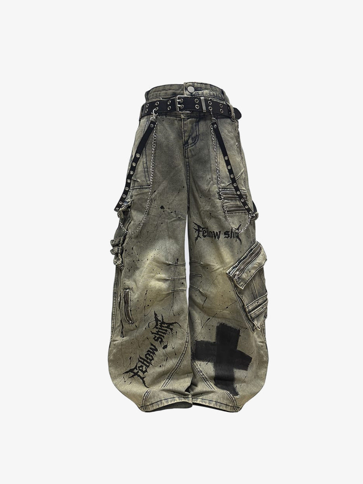 Pantalones cargo verde oliva con efecto lavado y doble cintura – verde oliva, vista frontal | XoKool