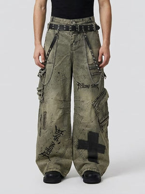 Washed Olive Cargohose mit doppeltem Bund – am Model von vorne | XoKool