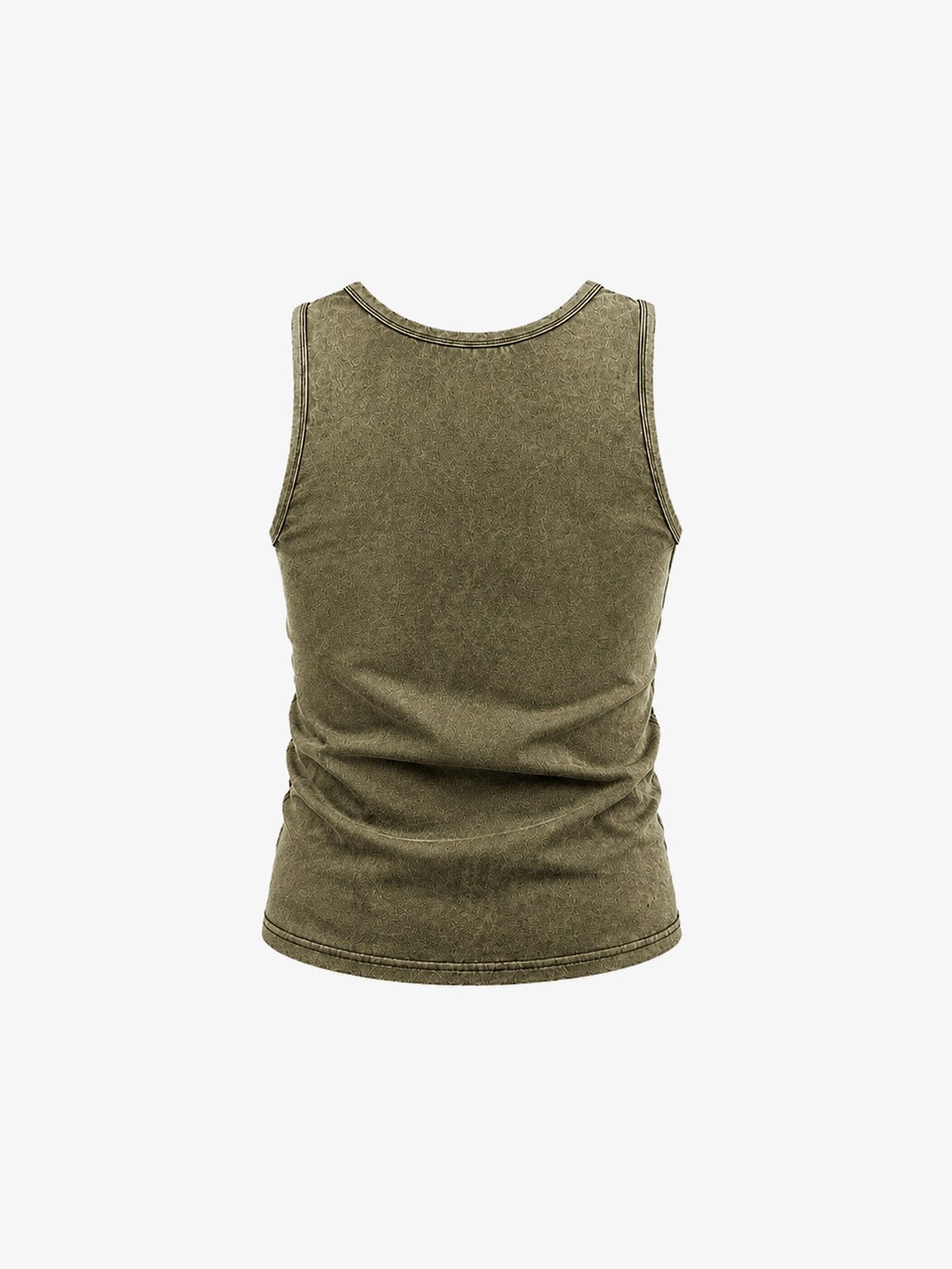 Washed Olive Graphic Tank Top with Cross Appliqué – back flat lay | XoKool