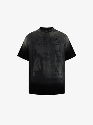 Washed Ombre Punk T-Shirt with Zine Cover Print – Front flat lay | XoKool
