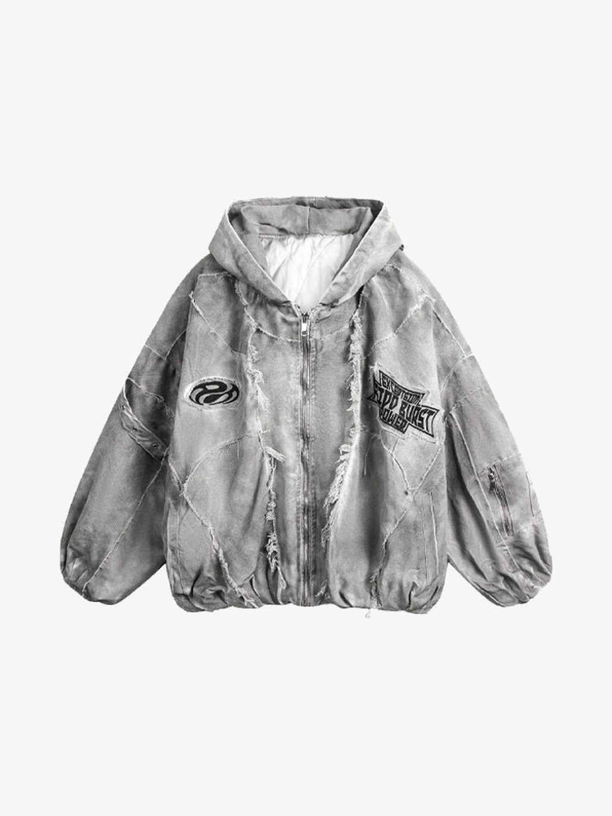 Padded patchwork jacket – Grey, front flat lay (alt) | XoKool