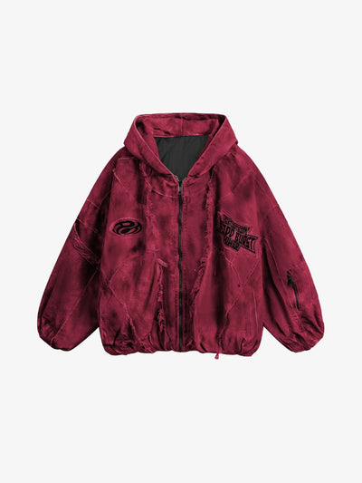 Veste patchwork délavée matelassée à capuche