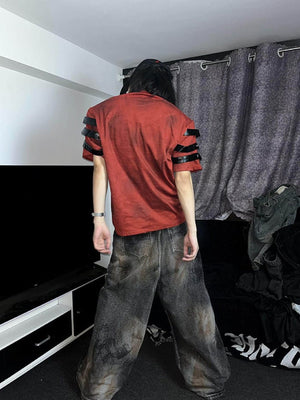 Eyelet strap punk tee – Rust Red, on model back | XoKool