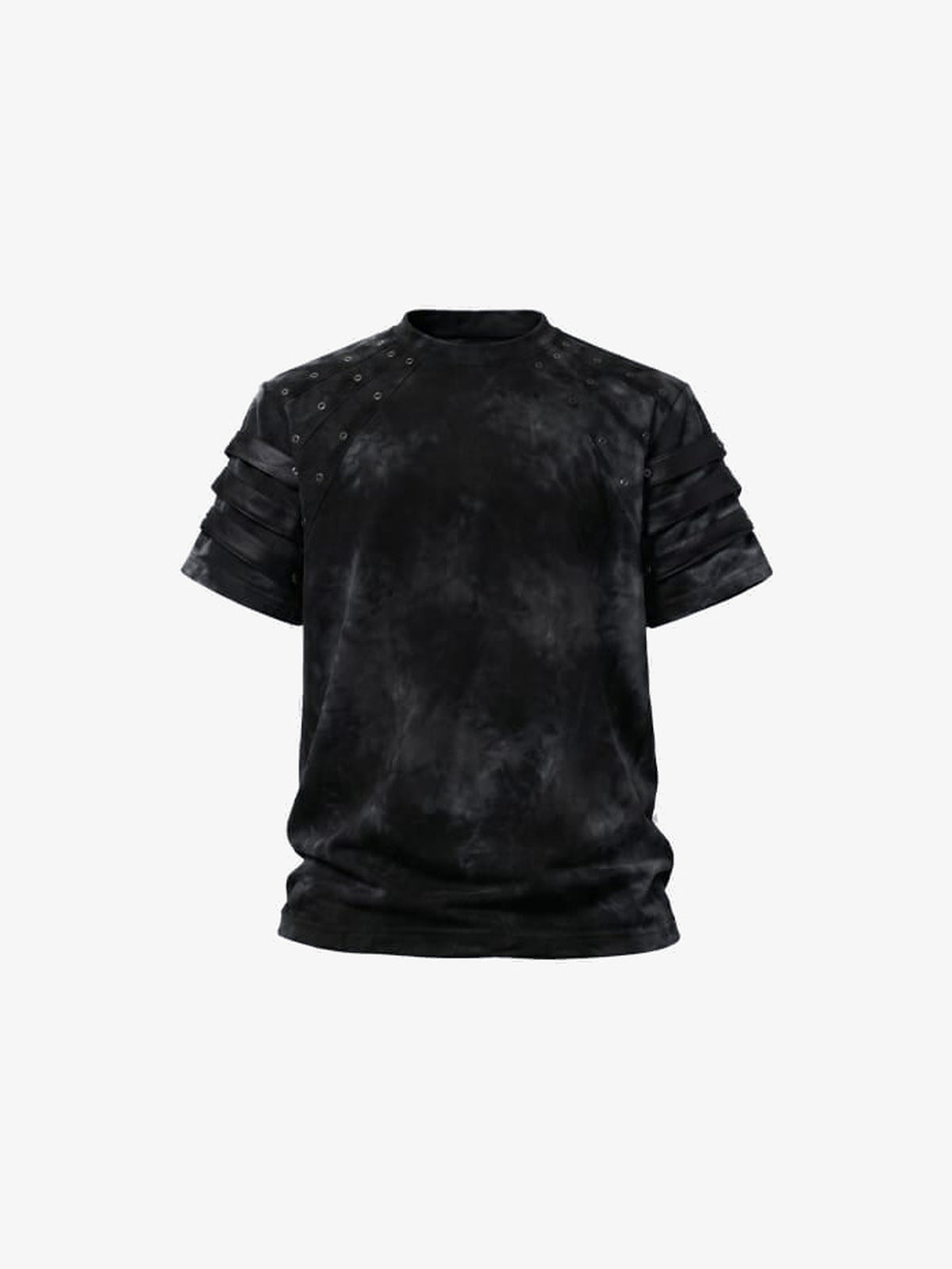 Eyelet strap punk tee – Washed Black, front view | XoKool