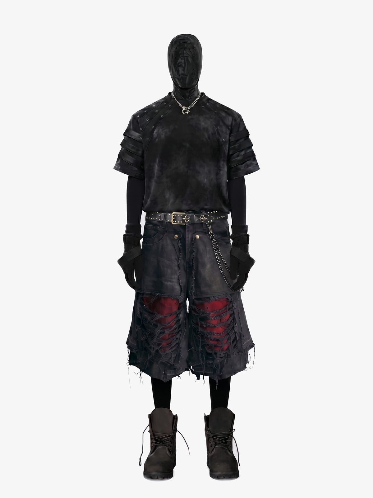 Eyelet strap punk tee – Washed Black, on mannequin model | XoKool