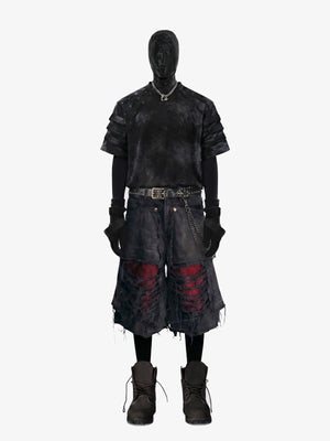 Eyelet strap punk tee – Washed Black, on mannequin model | XoKool
