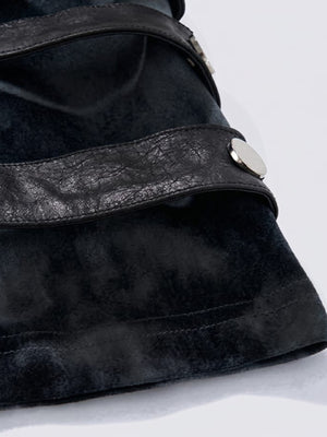Eyelet strap punk tee – Washed Black, strap snap close-up | XoKool