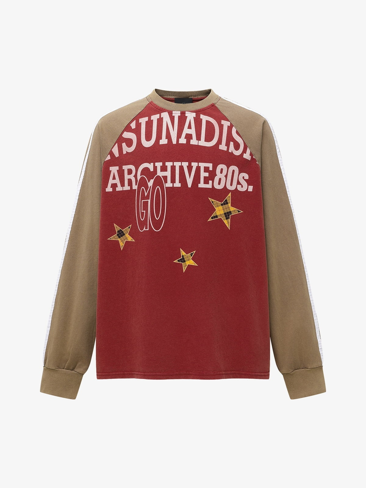 Raglan long sleeve – Red/Tan, front view | XoKool
