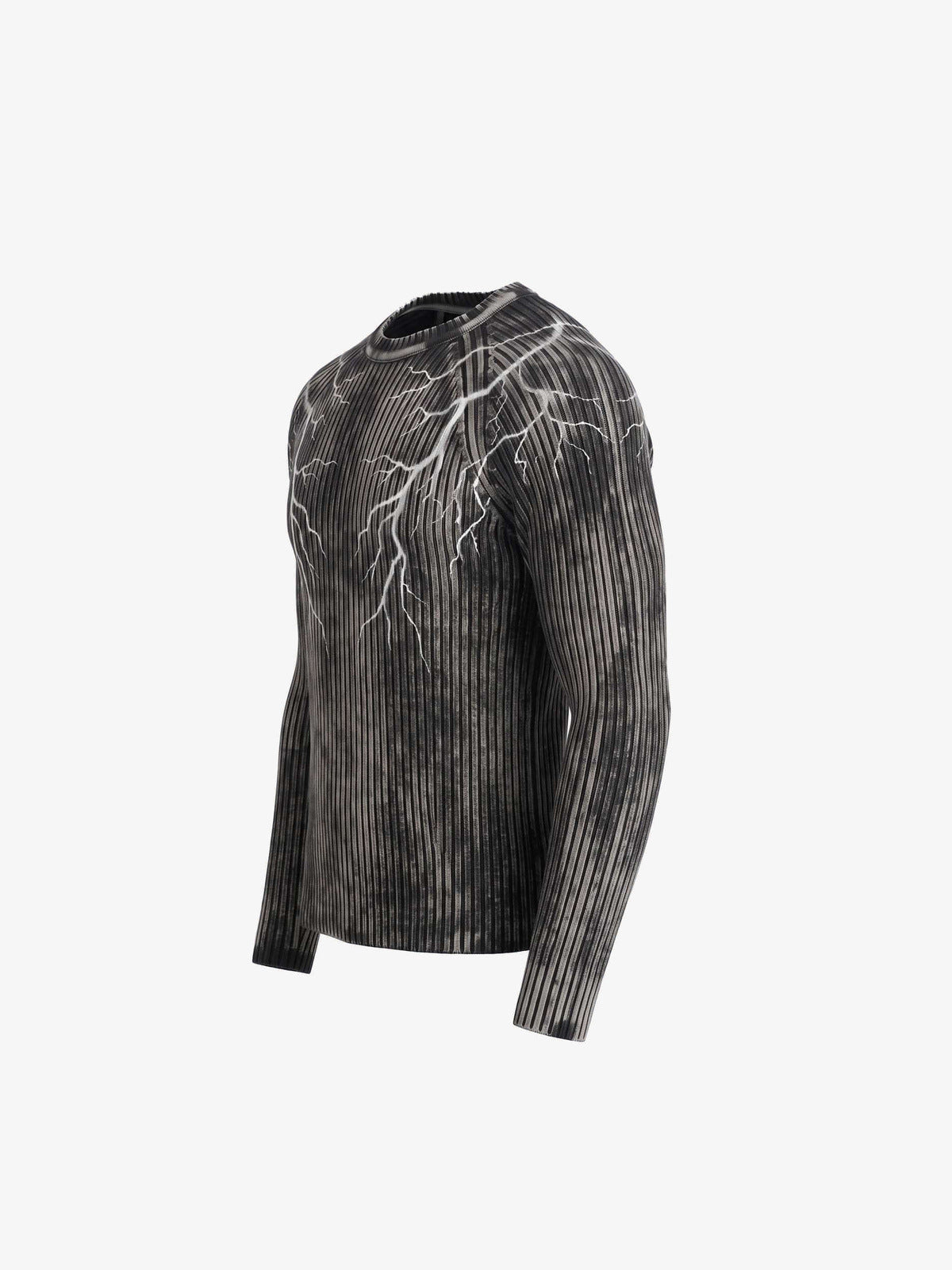 Washed Ribbed Lightning Bolt Knit Sweater – Washed Black, side view | XoKool
