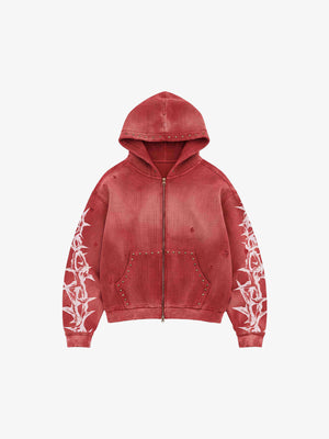 Thorn zip up hoodie – Red, front view | XoKool