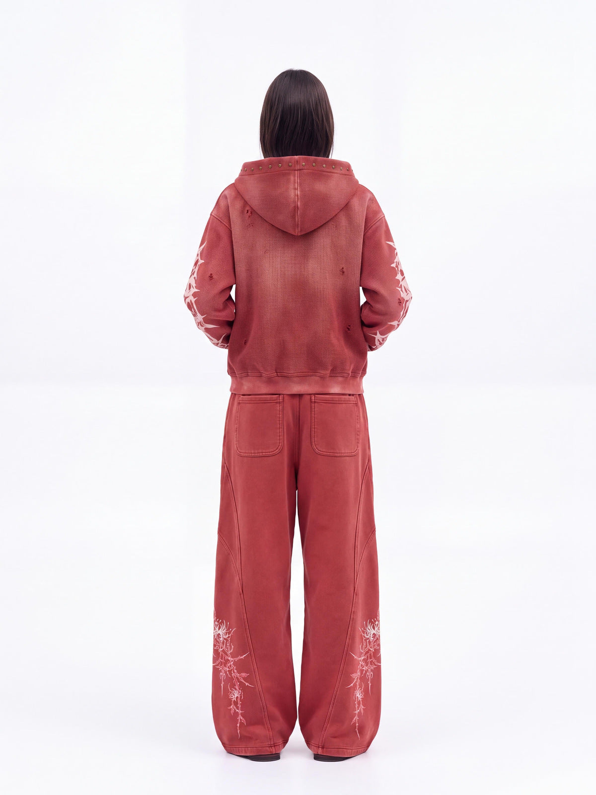 Thorn zip up hoodie – Red, on model, back | XoKool
