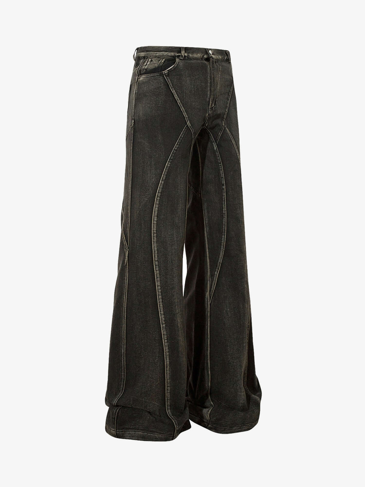 Washed Black Stacked Flare Jeans with Curved Seams – front | XoKool