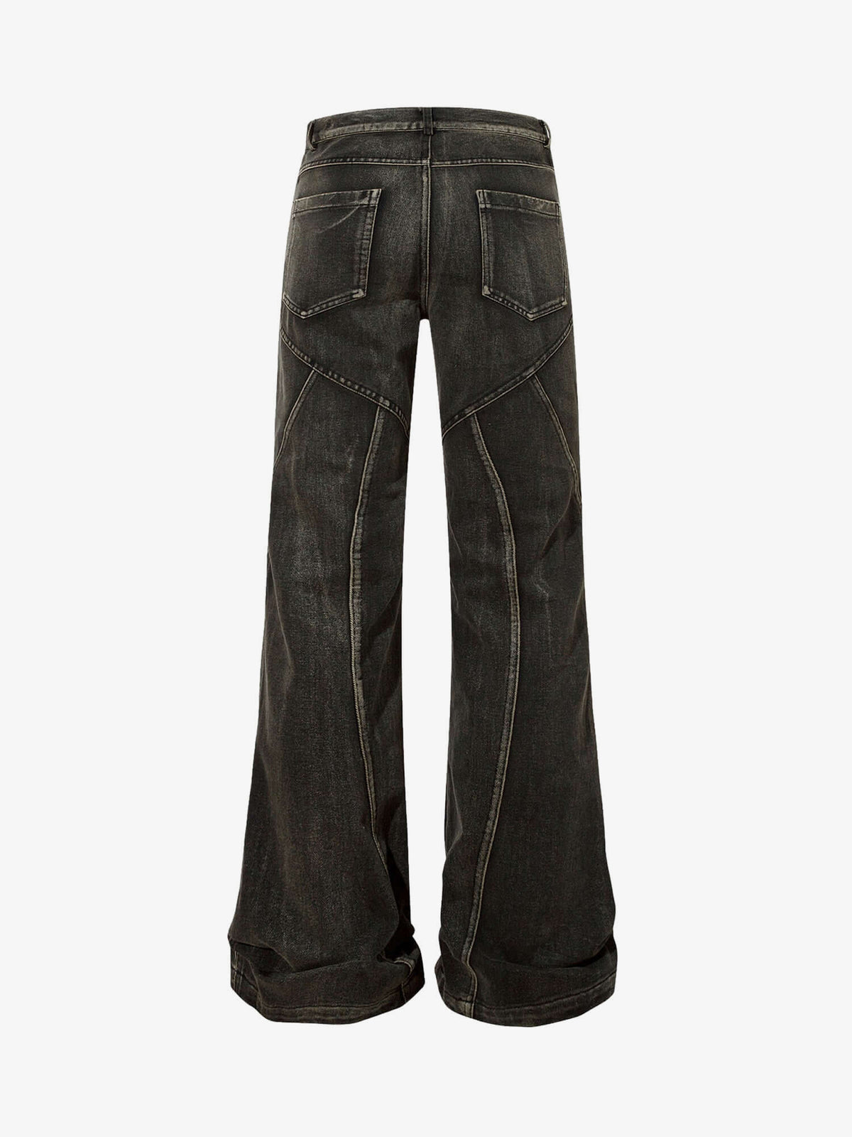 Washed Black Stacked Flare Jeans with Curved Seams – back | XoKool