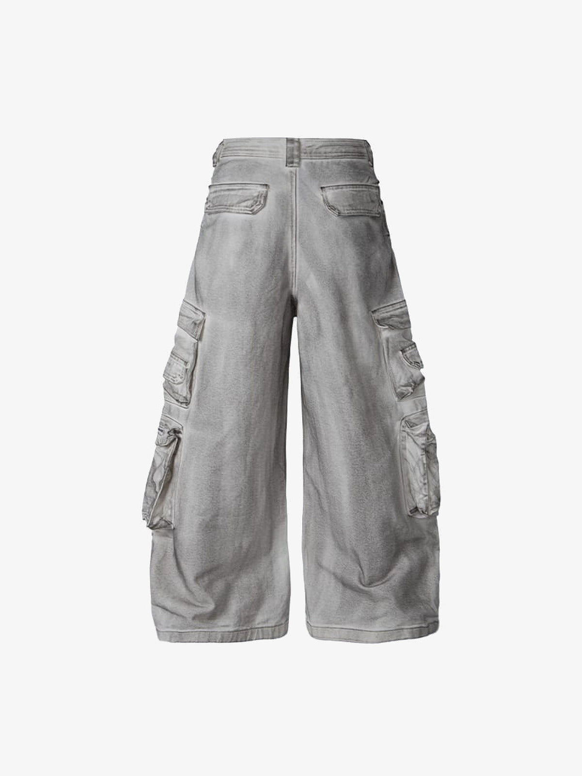 Jeans cargo de pierna ancha – Gris lavado, espalda en plano | XoKool