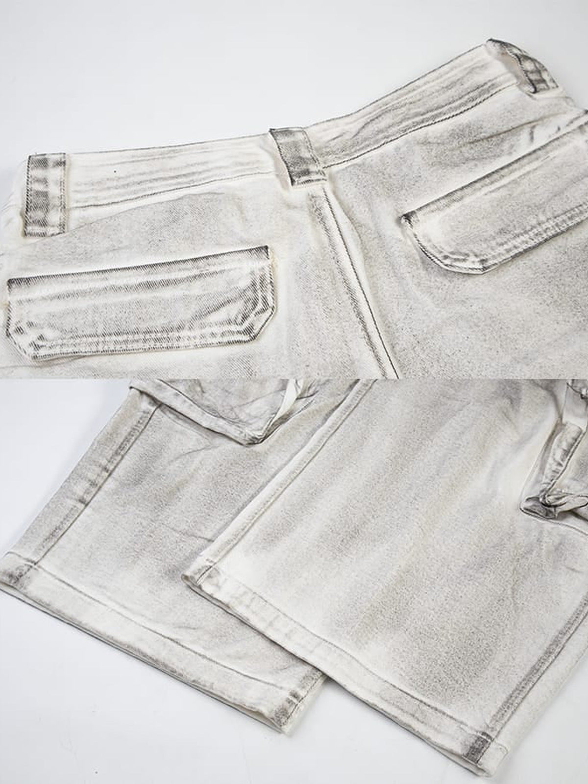 Jeans cargo de pierna ancha – Gris lavado, detalle de bolsillo | XoKool